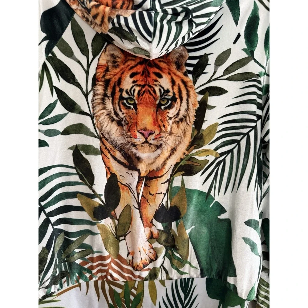 Aviator Nation Tiger Jungle Classic Full Zip Hoodie Velvet White Unisex Medium - Picture 12 of 14